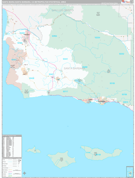 Santa Maria-Santa Barbara Metro Area Wall Map Premium Style